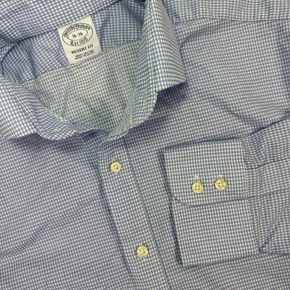 Brooks Brothers Button Up Shirt Mens 16-36‎ Regent Fit Blue Gingham Check L/S